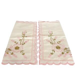 Vintage Floral Embroidered Cottage Country Pillow Shams Cream Pink Farm 14X16
